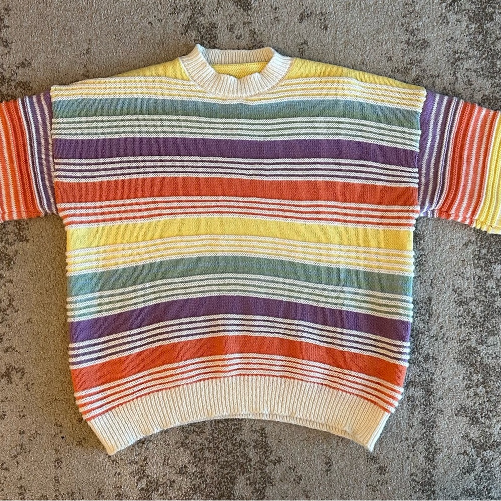 Vibrant Yellow and Green Crew Neck Sweater